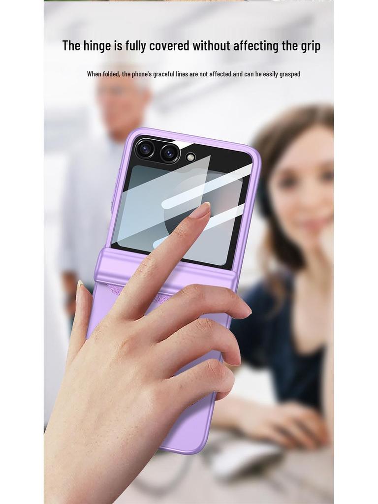 Samsung Z Flip 6 Foldable Screen Case with Large Window, Ultra-Thin Magnetic Buckle, Elegant Design.