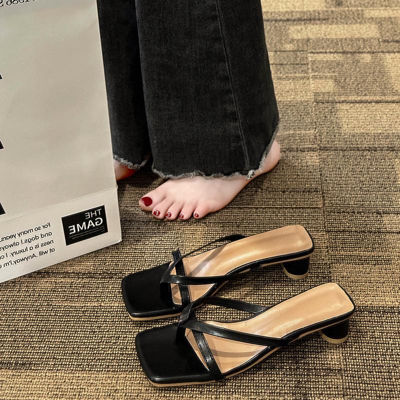 

Thick heel flip-flops women s shoes wear 2025 new summer Korean version of toe sandals fairy wind cool slippers 34
