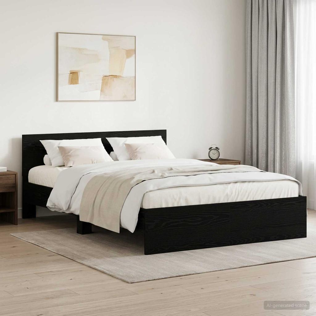 Bed Frame with Headboard Black Oak Effect 140 X 190 Cm