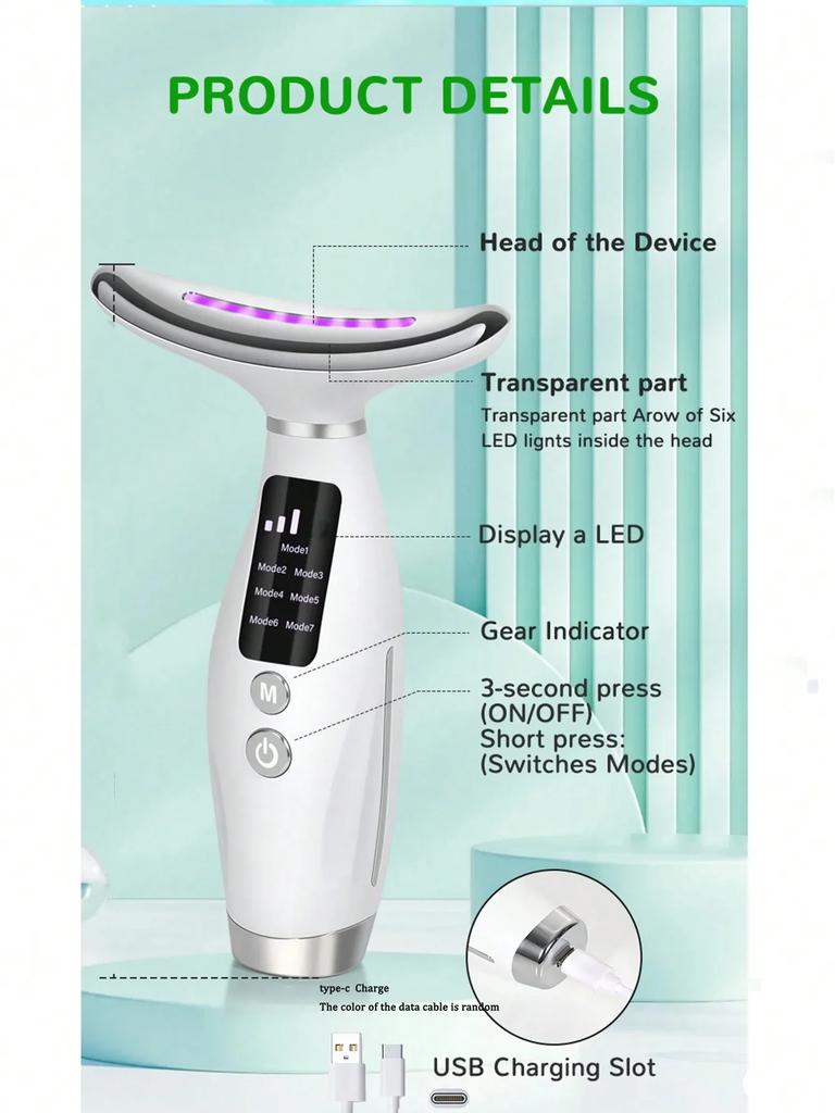 Non-Invasive Face Massager for Tightening and Rejuvenation, 7 Modes Neck Beauty Instrument To Reduce Wrinkles and Fine Lines