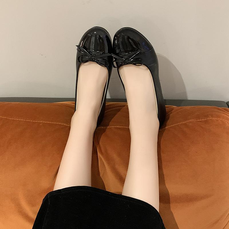 Fashion Ballerina Women's Flat Shoes Comfort Non-slip Ladies Loafers Leather Flats Elegant Bowknot Women's Single Shoes Mother's Shoes