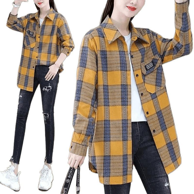 Mámina kostkovaná bavlněná košile s dlouhým rukávem: Všestranný jarní/podzimní kardigan pro dámskou módu