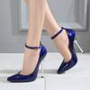 Sexy ankelstropp Høye hæler Pumps Sko Kvinne Motedesigner Svart Rød Gull Blå Dames Stiletthæler Sko Damer Ny