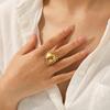 18k Gold Plated Stainless Steel Sunflower Open Ring for Women, Non-fading Versatile Titanium Steel Ring