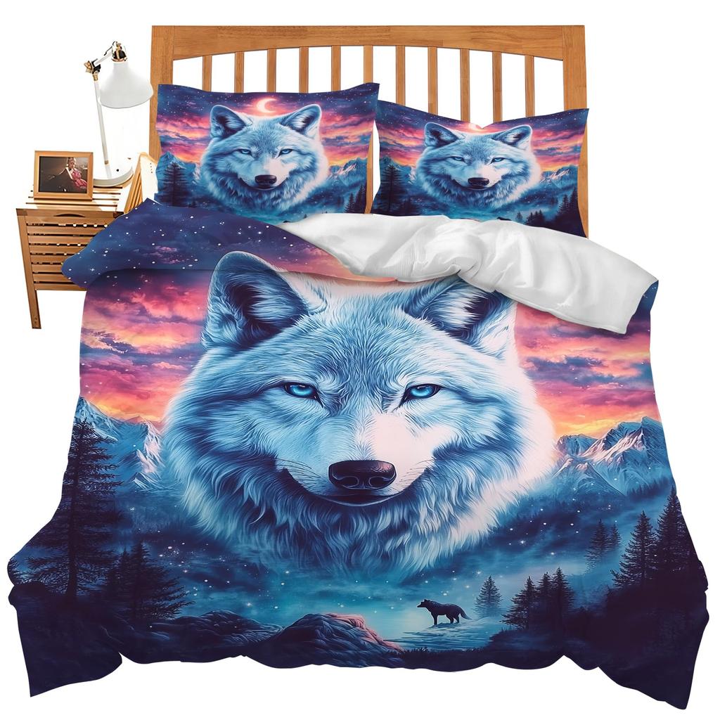 Wolf Bedding Sets Twin Queen King Size Wild Animal Theme Duvet Cover Set For Kids Teens Adults Room Decor 2 Pillowcases No Quilt