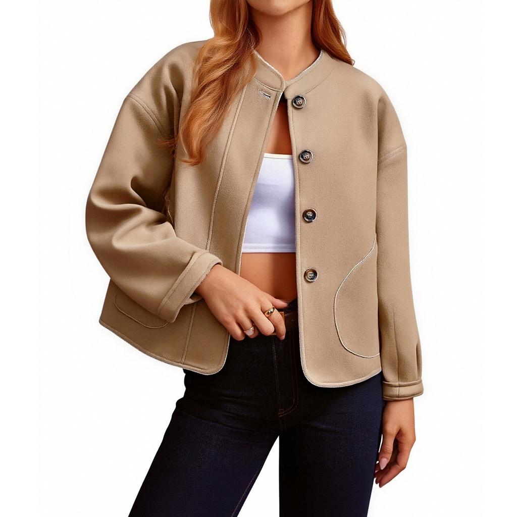 Women's Casual Fashion  Lapel Knitted Long Sleeve Jacket