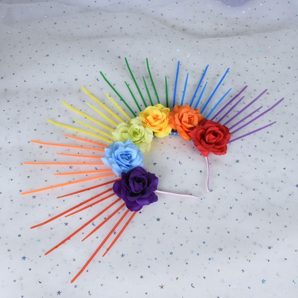 Sun Rainbow Hairband Aureole Goddess Headband Headpiece Colorful Flower Hair Hoop Parade