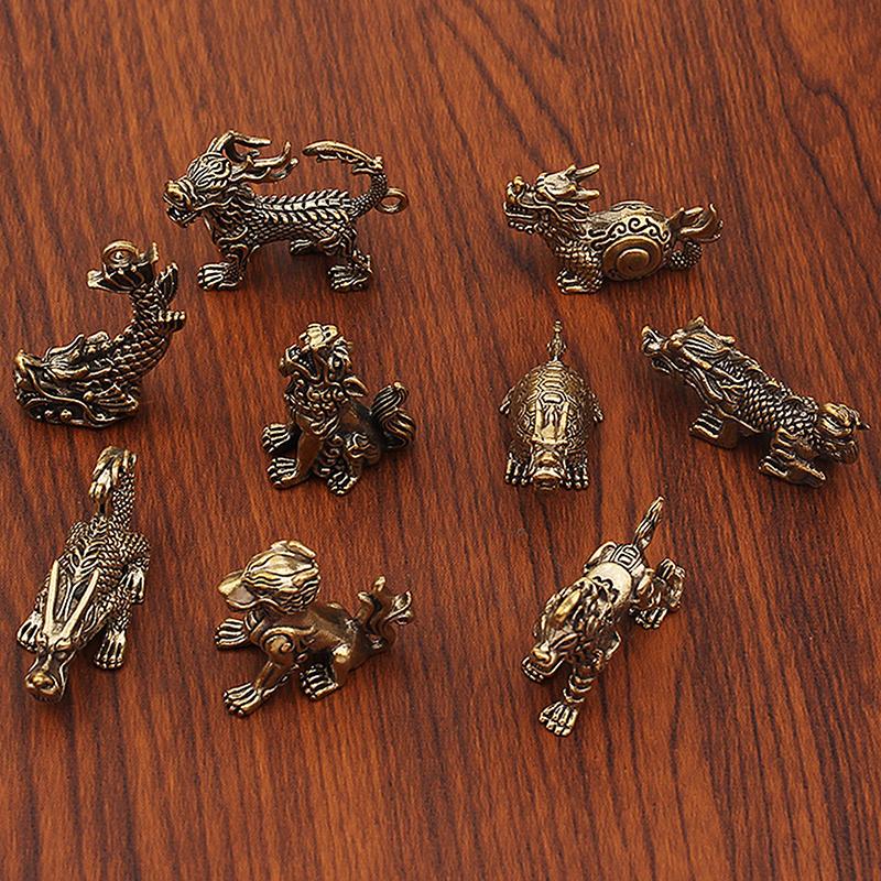 9 шт. Винтажные латунные фигурки животных, изображающие девять сыновей дракона, идеально подходят для домашнего декора, подарков на день рождения.
