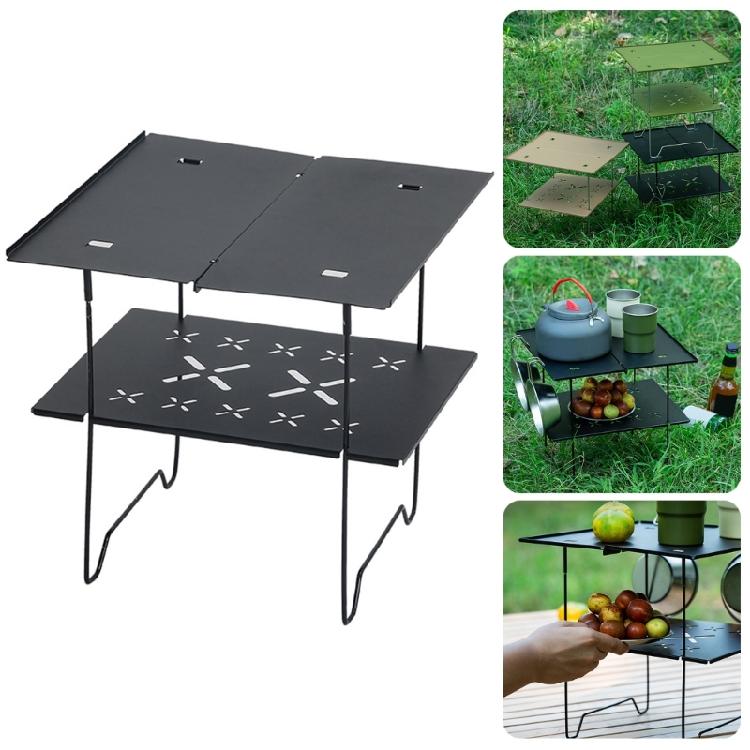 Double Layer Camping Table Metal Alloy Picnics Table Grid & Metal Plate Camping Table Outdoor Camp Storage Rack