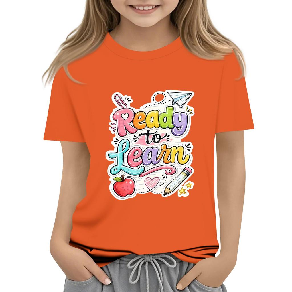 Children's Casual and Fashionable Round-Neck Printed Short-Sleeve Top for Back-to-School