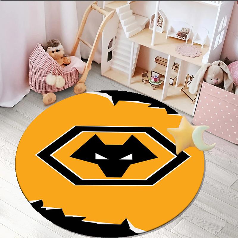 1PC round rug Wolves Football Club Emblem Printed Round Area Rug ,Rug For Home Office, Round Chair Rug, Decorative Carpet Fan gifts Christmas gift