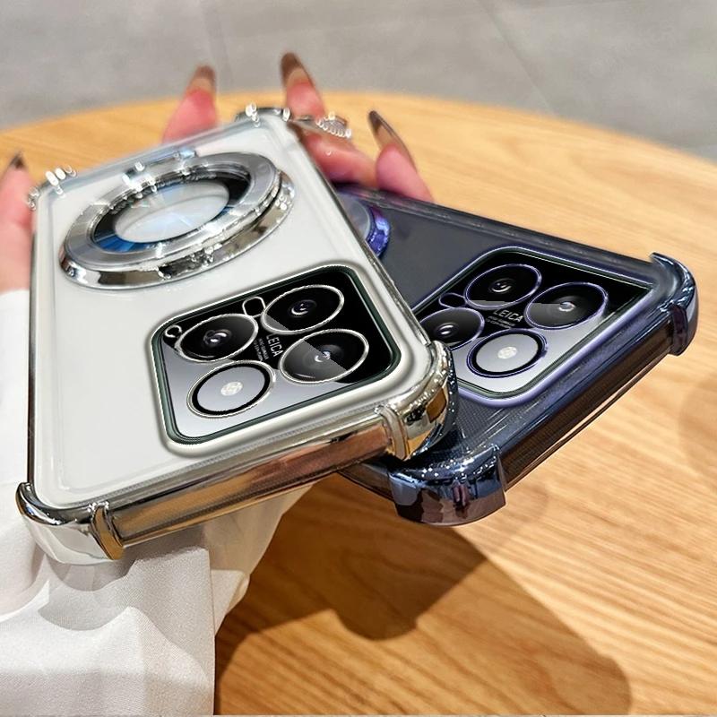 Circular Bracket Four Corner Anti-Shock Plating Case For Xiaomi Mi 14 Ultra 13 Pro 13t 12t 11 Poco C65 X3 X5 X6 F5 F6 M3 M6  Ne Back Cover Mi14 Mi13