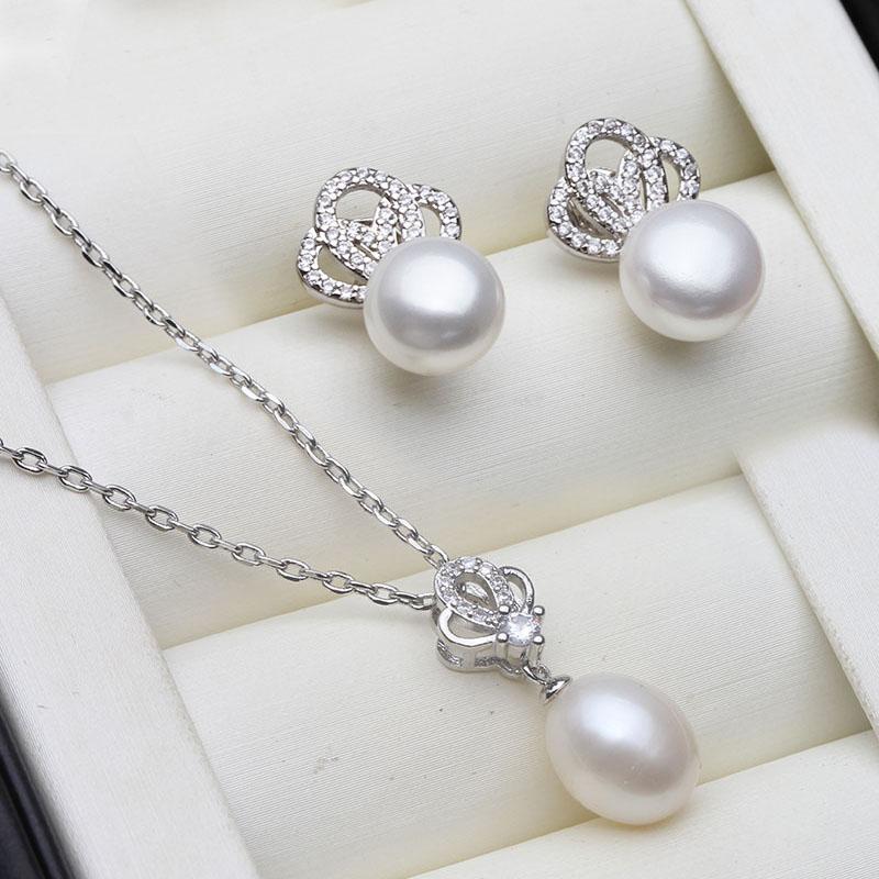 

Fashion Natural Freshwater Pearl Necklace Earring Set For Women,925 Silver Pearl Jewelry Set Wife Mother Birthday Gift White