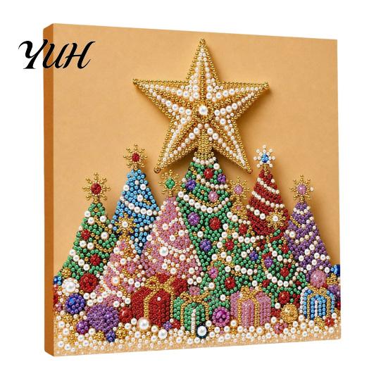 Christmas Craft Supplies for Beginners Faux Pearl Art Kit, DIY Santa Tree Painting Creative Home Decorations 3D Holiday Wall Decor Kit Adults,