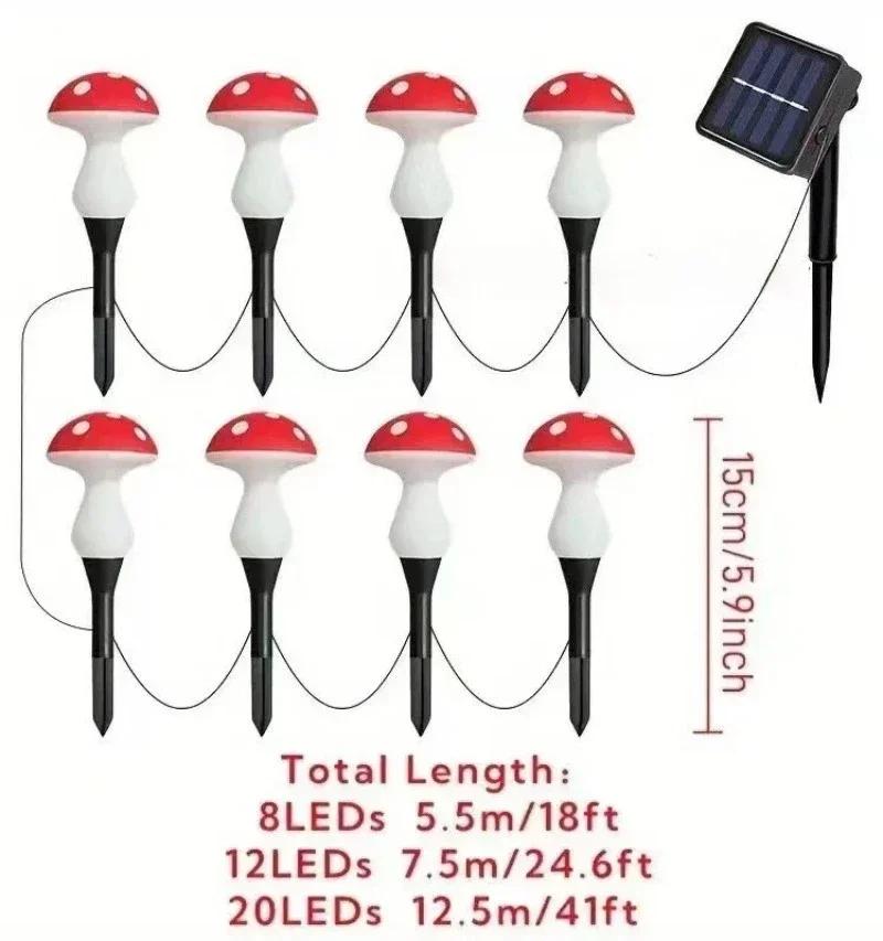 Solar Mushroom Lights Stake 8/12/20 Head Outdoor Garden Decor Fairy Christmas Wedding Party Festive Yard Atmosphere