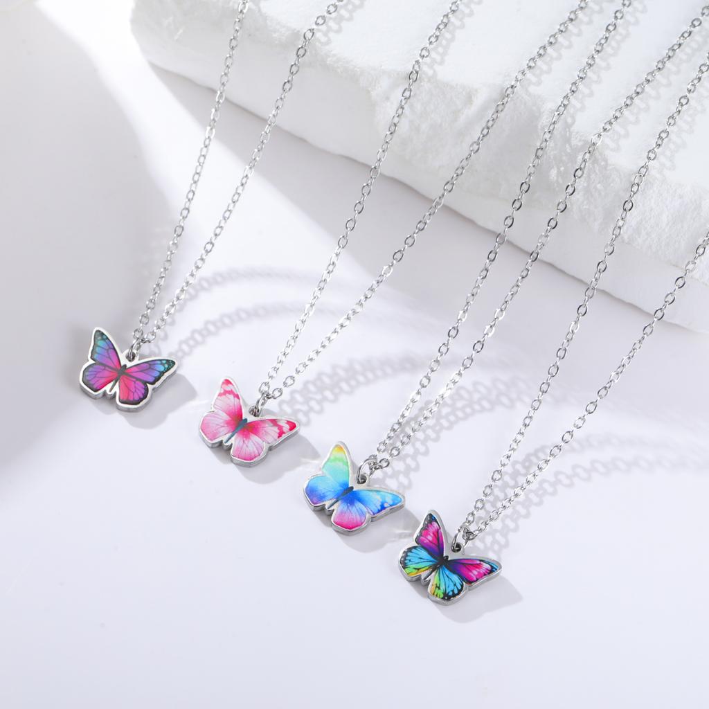 Teamer Colorful Butterfly Necklace For Women Girls Gold Color Stainless Steel Birthday Fashion Jewelry Gift Wholesale 2026 New