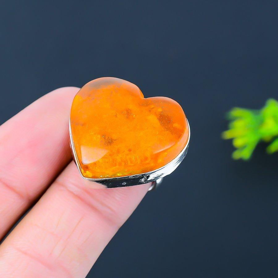 Baltic Amber Gemstone 925 Sterling Silver Gift Jewelry Ring Size 7