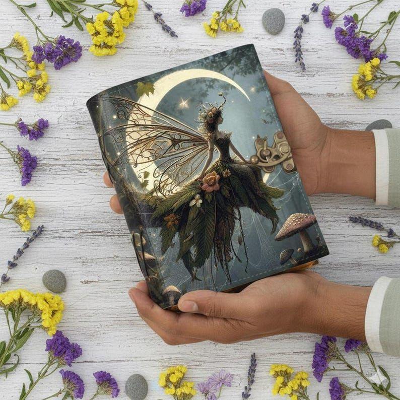Handmade Fairy Leather Grimoire – Book of Shadows with Lock, Witchcraft Journal, Spell Book, Wiccan Notebook, Pagan Diary Magic Journal Gift