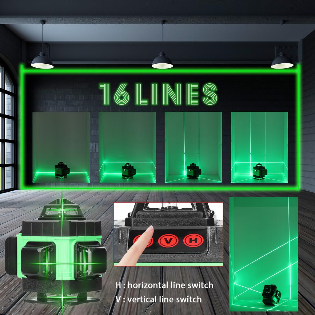 Multifunkční 16řádkový laserový nivelační stroj 3 stupně samonivelační stroj Dobíjecí lithiová baterie nivelace