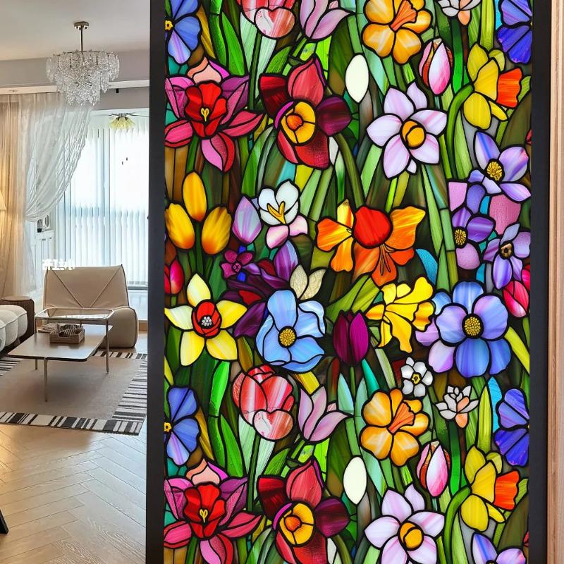 3D Laser Recyclable Window Privacy Film No-glue Window Film Decorative Protection Static Cling Stained Glass Home Sticker