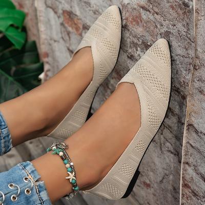 Moda 2025 Damskie Lekkie Płaskie Buty z Ostrym Noskiem Jednokolorowe Dzianinowe Wsuwane Mokasyny Codzienny Trend Oddychające Baleriny Sneakersy Damskie