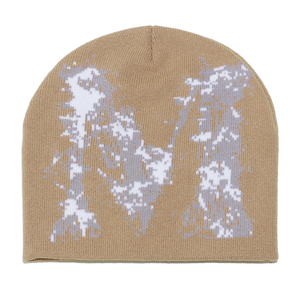 Beanie kalte Mütze Damen Herbst und Winter neue Wollmütze personalisierte Hip-Hop Reitmütze mit Ohrenklappen M-Buchstabe Jacquard Pullovermütze