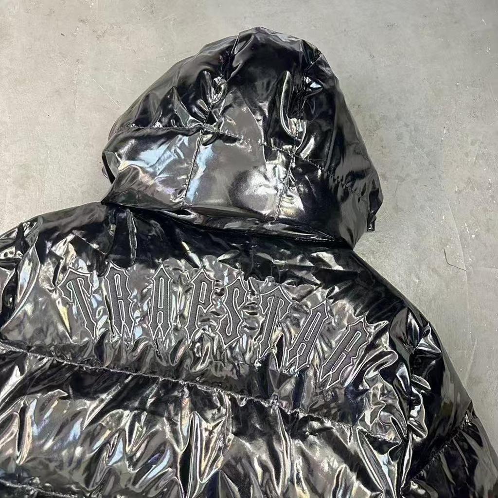 Jaqueta de Algodão Espessa Trapstar Preta Brilhante com Capuz Removível - Roupa Exterior para Casal