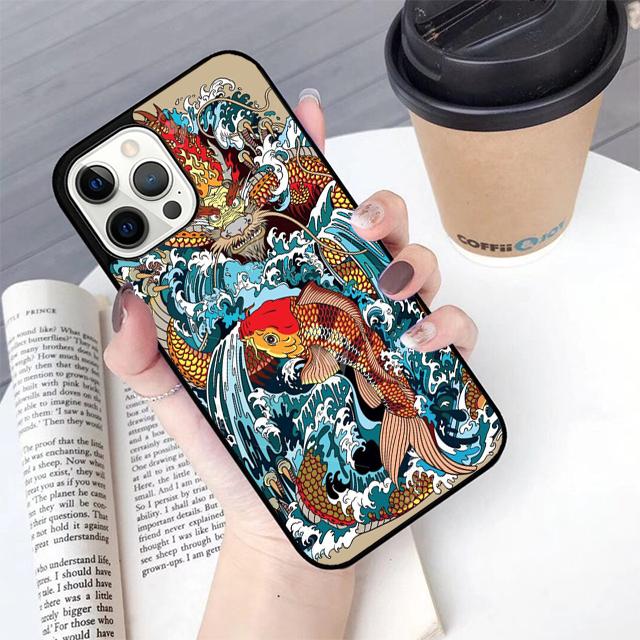 Koi Carp Fish Japanese Skull Tattoo Phone Case Cover for iPhone 17 Air 16 16e 15 12 11 13 14 Pro Max Apple Plus