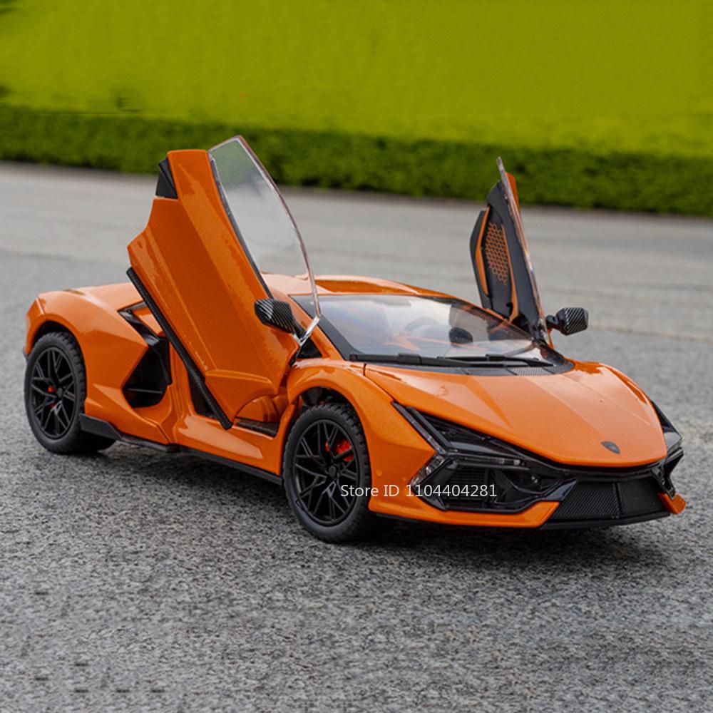 1:24 Lambo Revuelto Countach Toy Model Diecast Car Doors Opened Sound Light Pull Back Miniature Cars Fashion Ornament Collection