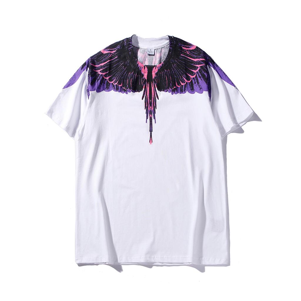 Marcelo Classic Phantom Wings Short Sleeve T-Shirt with Colorful Feathers and Lightning Design