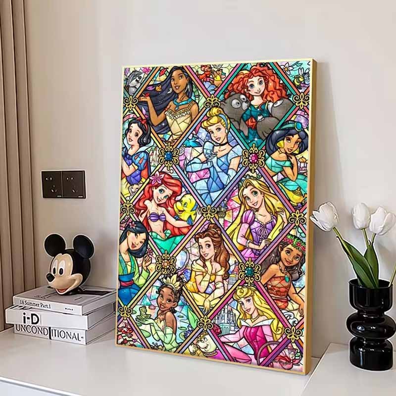 Disney Cartoon Diamond Painting Disney Princess Group Portrait Stained Window Illustration 5D DIY Art Cross Stitch Kit, Mosaic EmbroideryHomeDecorGift