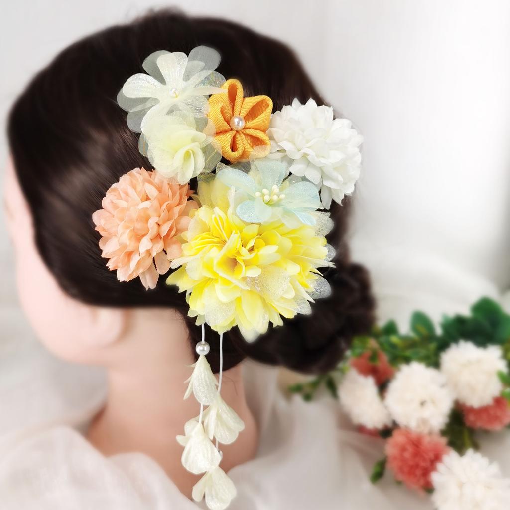 Japanese Style Hairpin Set Spring Flower Element Hair Stick For Women Elegant Vintage Girls Hair Clip Silk Hair Accessories