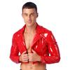 Mens Cropped Motorcycle Jacket Patent Leather Wet Look Long Sleeve Club Party Coat Streetwear