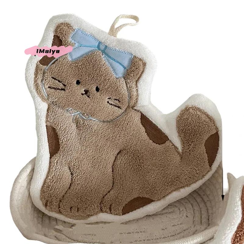 M-1Pcs Cute Cat Hanging Towel Kitchen Hand Towel Bathroom Soft Absorbent Handkerchief Wipe Towel Cartoon Kids Towels