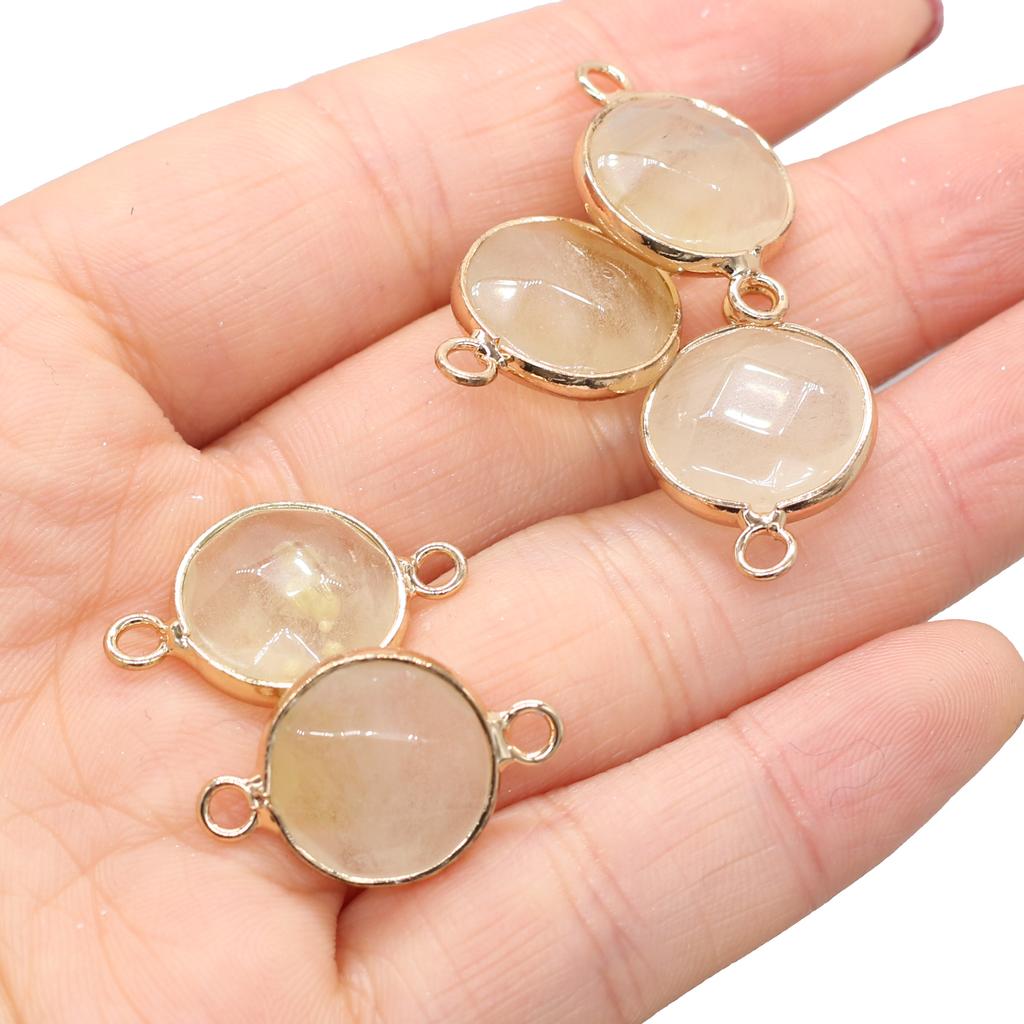 5 Stück Naturstein-Verbinder-Anhänger, runde Quarz-Verbinder für DIY-Armbänder, Halsketten, Ohrringe, Schmuckherstellung, Zubehör, 15 x 24 mm
