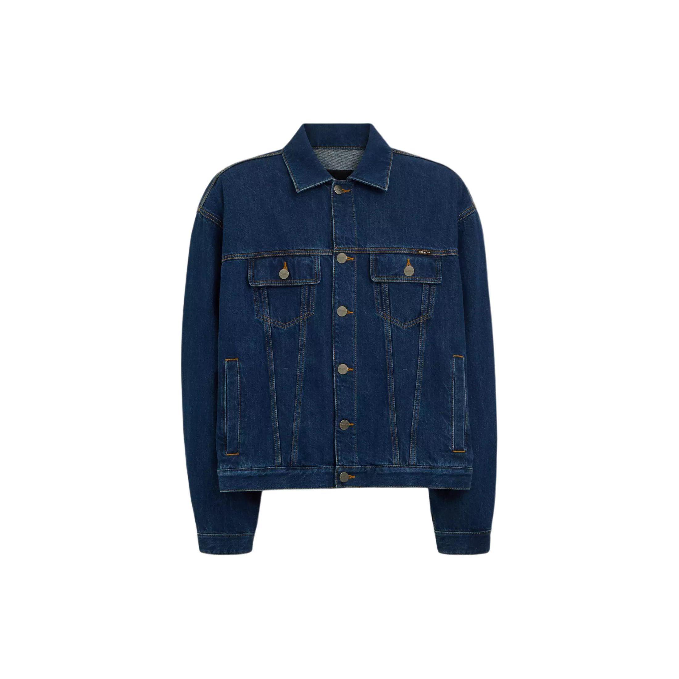 

Coach Denim Jacket With Letter Print And Long Sleeves Men Jackets Blue CO801-COK L