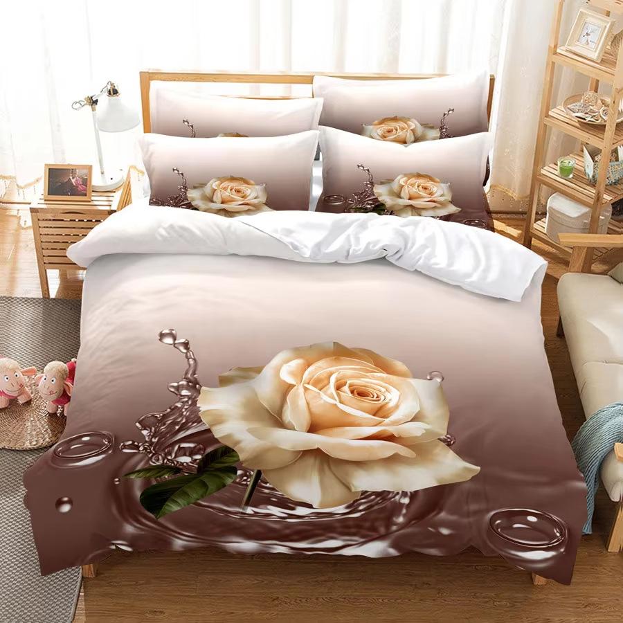 Gradient Rose Down Comforter Set Bedding Set 3-piece Duvet Cover Set 135*200cm