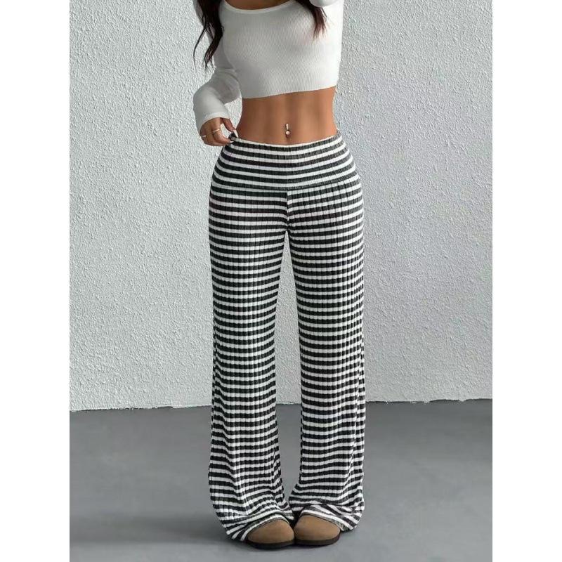 Cross-border Women's New Casual Striped Knitted Women's Straight Trousers