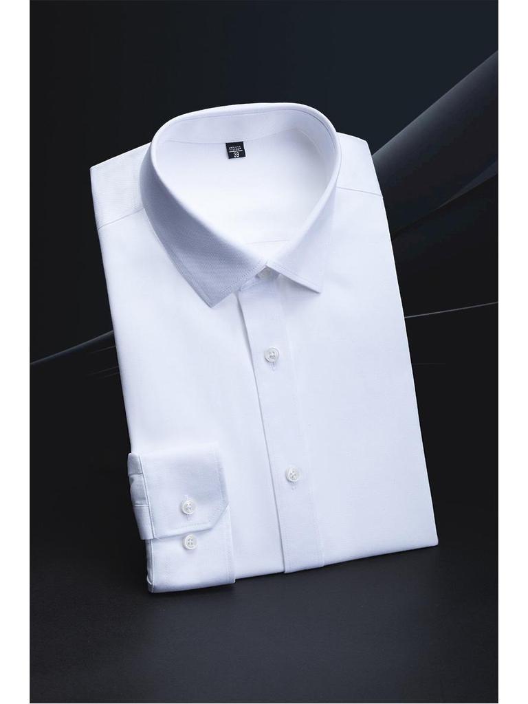 Men's Long-Sleeve White Shirts - Summer Anti-Wrinkle, Breathable, Sweat-Absorbent with Embroidered Logo