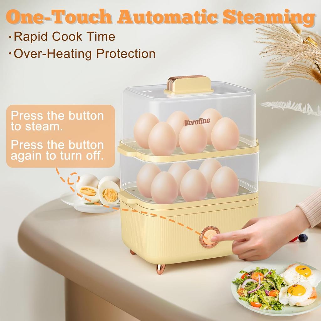 12 Egg Capacity Electric Egg Cooker for Hard Boiled Eggs, Soft, Medium, Poached Eggs, Food & Vegetable Steamer