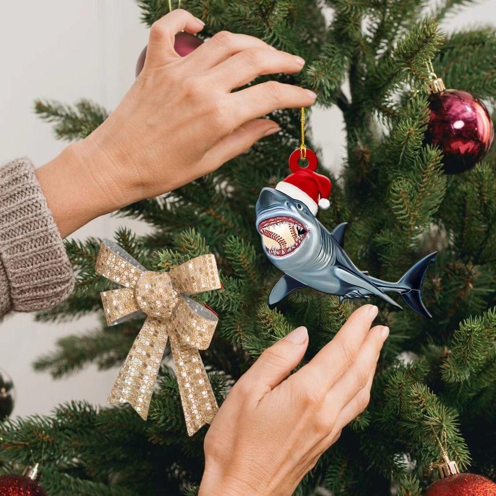 Acrylic Shark Christmas Ornaments Hangings Marine Animal Christmas Shark Pendant Cute Decorative Christmas Tree Decoration