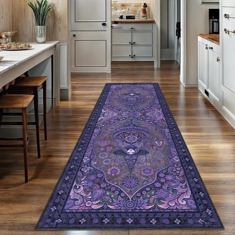 Tapis coureur floral vintage avec motif botanique orné Tapis antidérapant pour couloir Tapis de sol long et étroit traditionnel élégant 50x150CM
