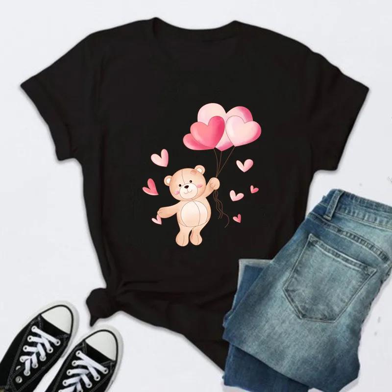 Women Rose Print Black T Shirt Female 2026 Valentine New Tshirt Fashion Short Sleeve Tee Tops Harjauku Cute Tshirt Graphic Y2K