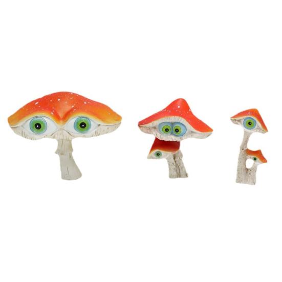 3Pcs Cartoon Mushroom Figurines Realistic Looking Weather-Resistant Outdoor Miniature Statues Potted Landscape