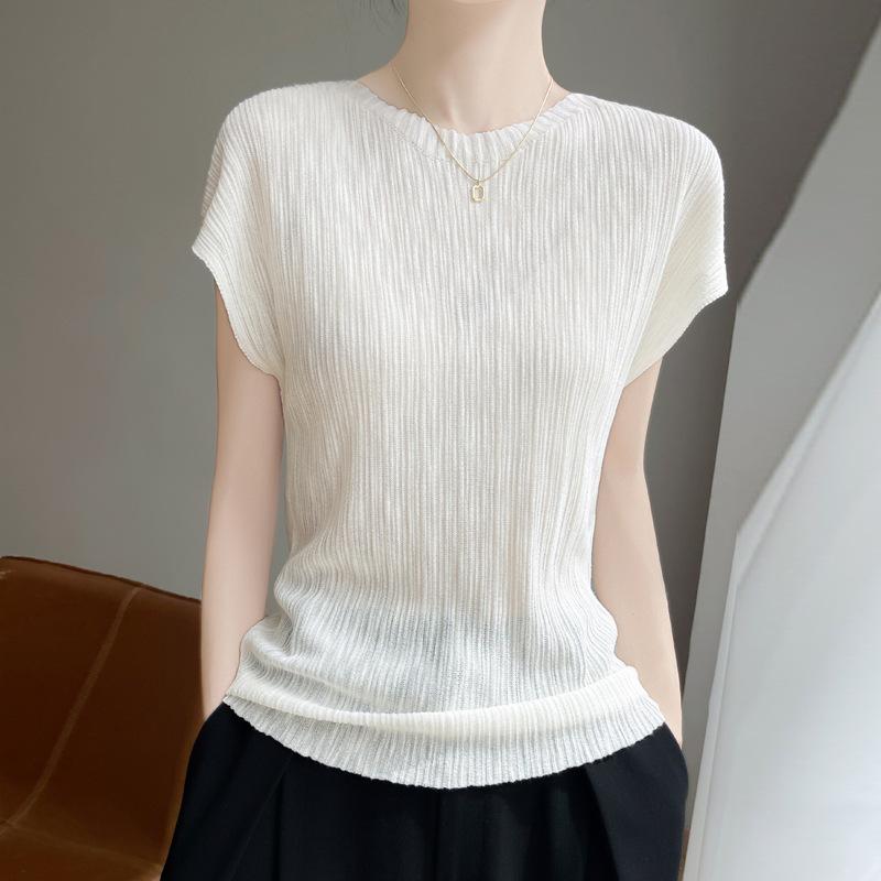 

Летняя Новая Футболка из Тенсела с Круглым Вырезом и Коротким Рукавом Тонкий и Модный Топ M бежевый