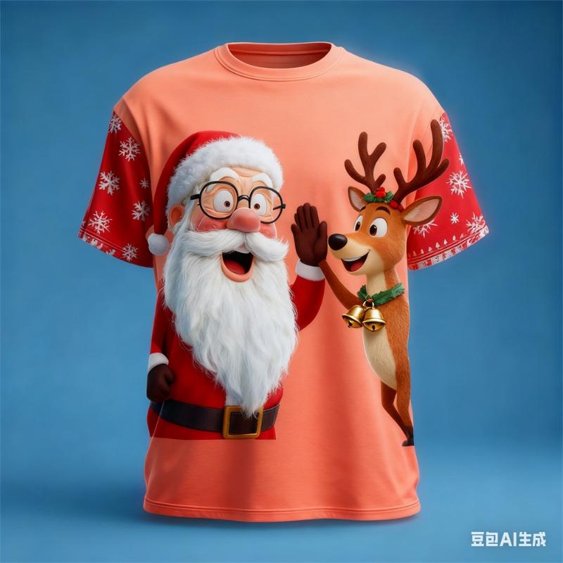 Weihnachten Herren T-Shirt Weihnachtsmann Muster Druck Herren Damen Rundhals T-Shirt Weihnachtsgrafik T-Shirts Neu in Oberteile & T-Shirts