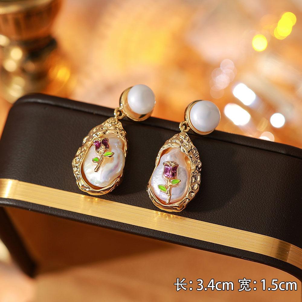 Ainibenni Original Design Enamel Painted Earrings for Women, Monet Garden Oil Painting Style Stud Earrings