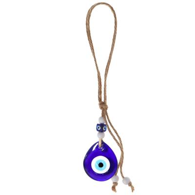 Good Luck Charm Rear View Mirror Blessing Ornament Navy Blue Hemp Rope Evil Eye Hanging Ornament