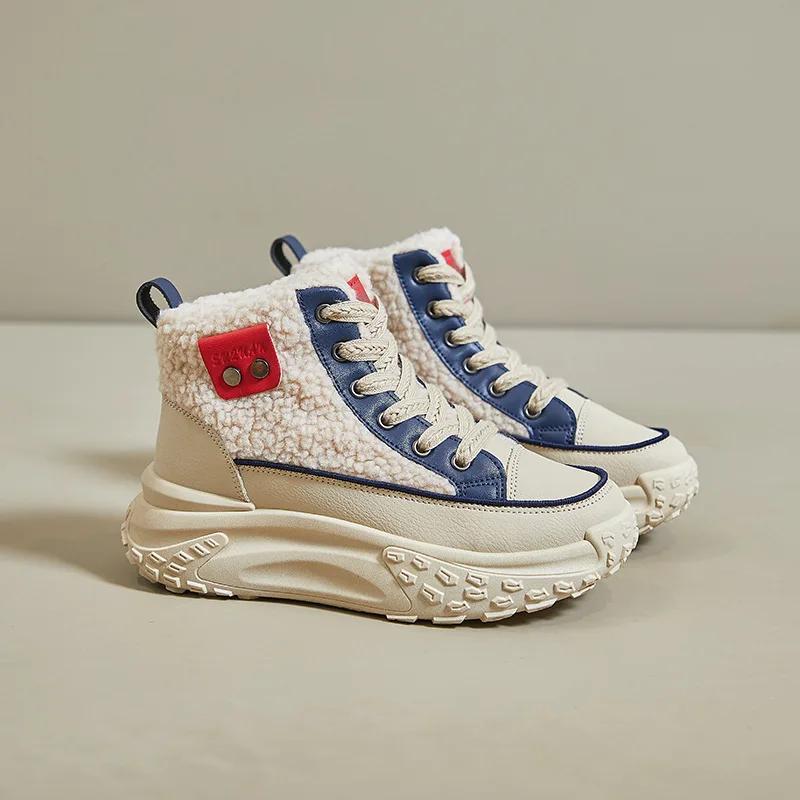 

Модные женские зимние сапоги Новые зимние плюшевые теплые ботинки 2025 Модные непромокаемые на толстой подошве на шнуровке Увеличивающие рост Нескользящие хлопковые ботинки 35 синий