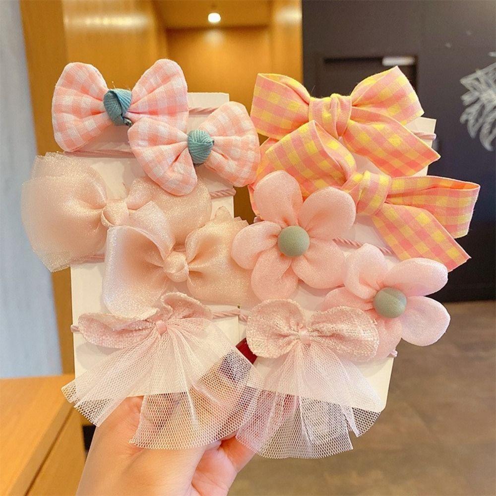 10Pcs/Set Fashion Cute Big Bow Hairbands Rubber Hair Accessories Flower Hair Rings Mesh Hair Ties Girls
